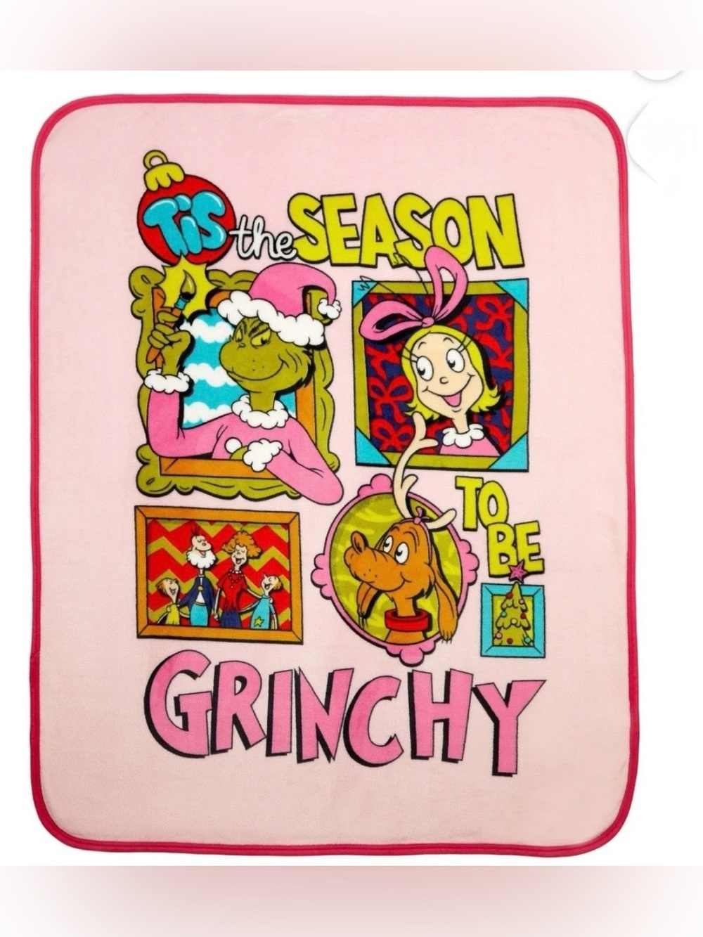 Dr. Seuss’ The Grinch Tis The Season To Be Grinchy 40”x50” Pink Plush Blanket